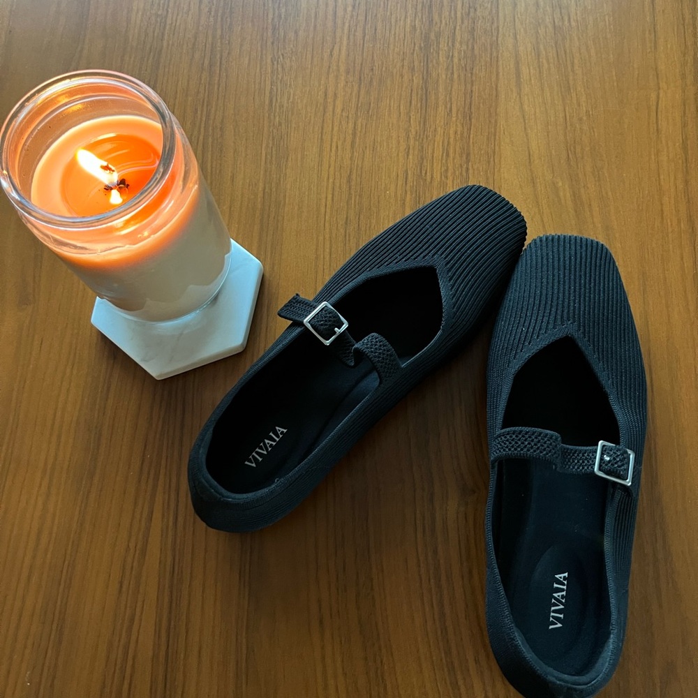 VIVAIA Margo Square Toe Black Mary Jane Ballet Flats
